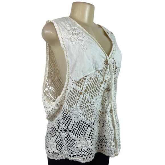 Kathryn Deene Womens Crochet Lace Sleeveless Cardigan Vest Size 22/34 - Picture 2 of 8